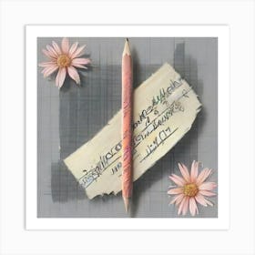 Pencil And Flowers Art Print