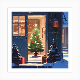 Christmas Decoration On Home Door Acrylic Painting Trending On Pixiv Fanbox Palette Knife And Bru (5) Art Print