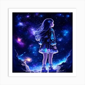 Girl Looking At The Stars Art Print