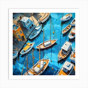 Birds Eye View Of Sailboats See Their Reflection In The Ocean Of A Clear Blue Sea Art Print