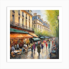 Paris Cafes.Cafe in Paris. spring season. Passersby. The beauty of the place. Oil colors.21 Art Print