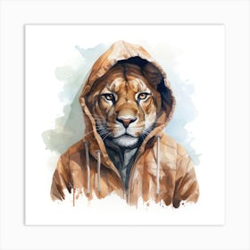 Watercolour Cartoon Cougar In A Hoodie 2 Art Print