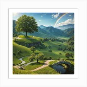 Peaceful Green Valley by Haryako Art Print
