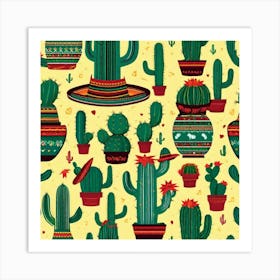 Mexican Cactus Pattern 24 Art Print