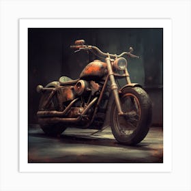 Motorcycle In A Dark Room Art Print