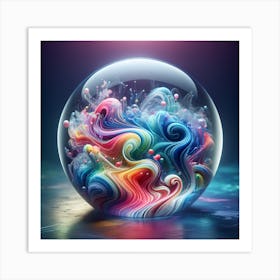 Crystal Ball With Colorful Water Moving Inside All In Ethereal Light Art Print