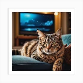 Cat Watching Tv 1 Art Print