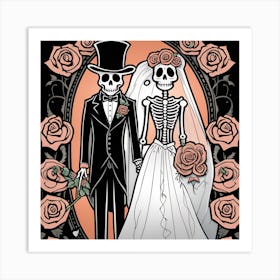 Day Of The Dead Wedding skeletons 1 Art Print
