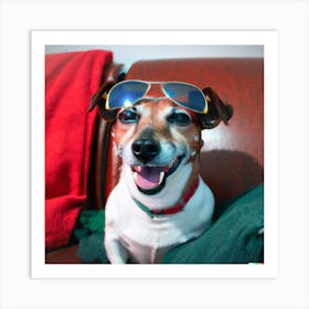 Jack Russel Dog Wearing Dark Glasses Smiling Art Print