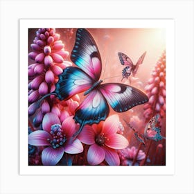 Butterflies And Flowers 1 Art Print