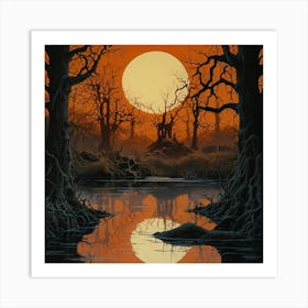 Default Full Moon Rising Over A Pond Photography Romanticism 1 ١ 2 Art Print