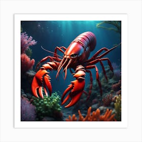 Lobster In The Sea Art Print