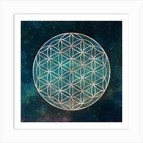 Boho Golden Flower Of Life Watercolor Art Print