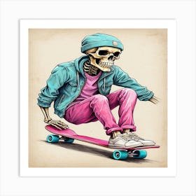 Skateboarder Skeleton Art Print