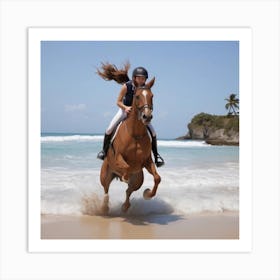 Horseback Riding On The Beach Art Print