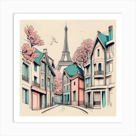 Paris Street With Eiffel Tower Art Print