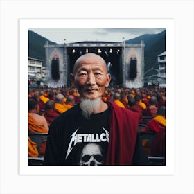 Buddhist Monk in a heavy metal concert Art Print