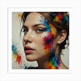 Young Woman With Colorful Paint Splatters Art Print