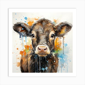 Countryside Colors Watercolor Cow Art Print