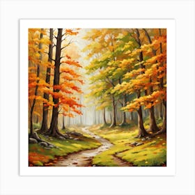 Forest In Autumn In Minimalist Style Square Composition 222 Art Print