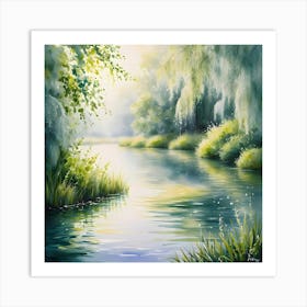 An Impressionist Style Watercolor Oil Painting Of A Tranquil Pond 6 Art Print