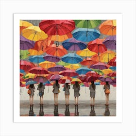 Umbrellas In The Rain Art Print