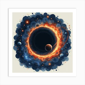 A Watercolor Black Hole Devouring Stars And Planets, Creating A Cosmic Swirl 1 Art Print