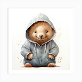 Watercolour Cartoon Wombat In A Hoodie Art Print