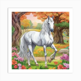 White Horse In The Forest Art Print