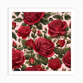 Red Roses Seamless Pattern Art Print