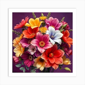 Colorful Flowers In A Vase Art Print