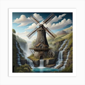 Windmill In A Waterfall Art Print