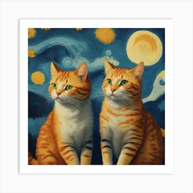 Starry Night Cats Modern Art Van Gogh Inspired Art Print