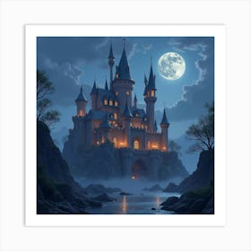 A Enchanted Castle With Towering Spires And Floating Lanterns 1 Art Print