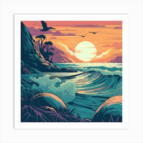 Sunset At The Beach 4 Art Print