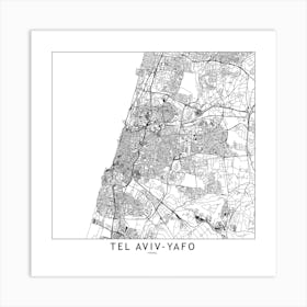 Tel Aviv Yafo White Map Square Art Print