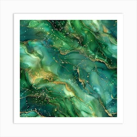 Green And Gold Abstract Painting Art Print