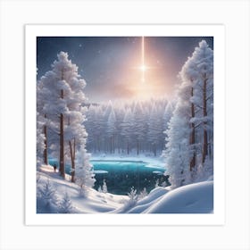 Winter Forest With Visible Horizon And Stars From Above Drone View Ultra Hd Realistic Vivid Colo (2) Art Print