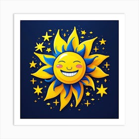 Lovely smiling sun on a blue gradient background 124 Art Print