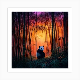 Firefly Twilight, Bamboo, Forest, Panda, Closeup, Glow, Purple, Peach, Mystery, Allure, Atmosphere, (8) Art Print