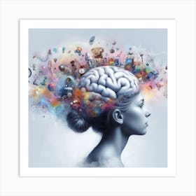 Woman With A Brain Art Print