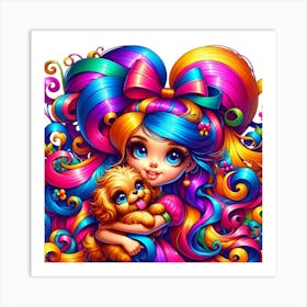 Rainbow Art (Colorful Girl With Puppy) Art Print