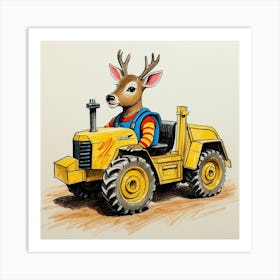 Deer On A Tractor Art Print