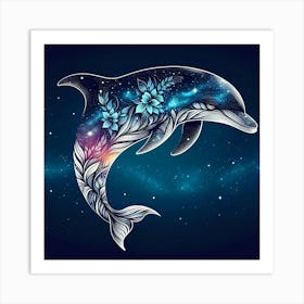 Dolphin With Flowers Art Print