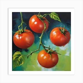 Vibrant Vine Ripened Tomatoes Realistic Still Life Oil Painting Art Print