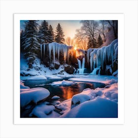 Waterfall In Winter Art Print