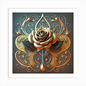 Stylized and intricate geometric black rose 11 Art Print