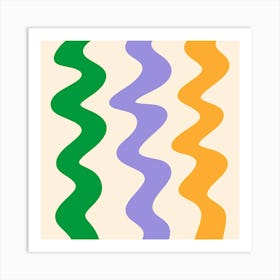 Squiggly Lines green, violet and yellow Art Print