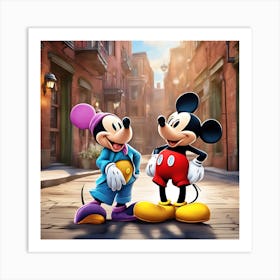 Mickey Mouse And Minnie Mouse Art Print