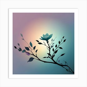 Branch With Turquoise Flower With Pink, Turquoise And Beige Gradient Background Art Print